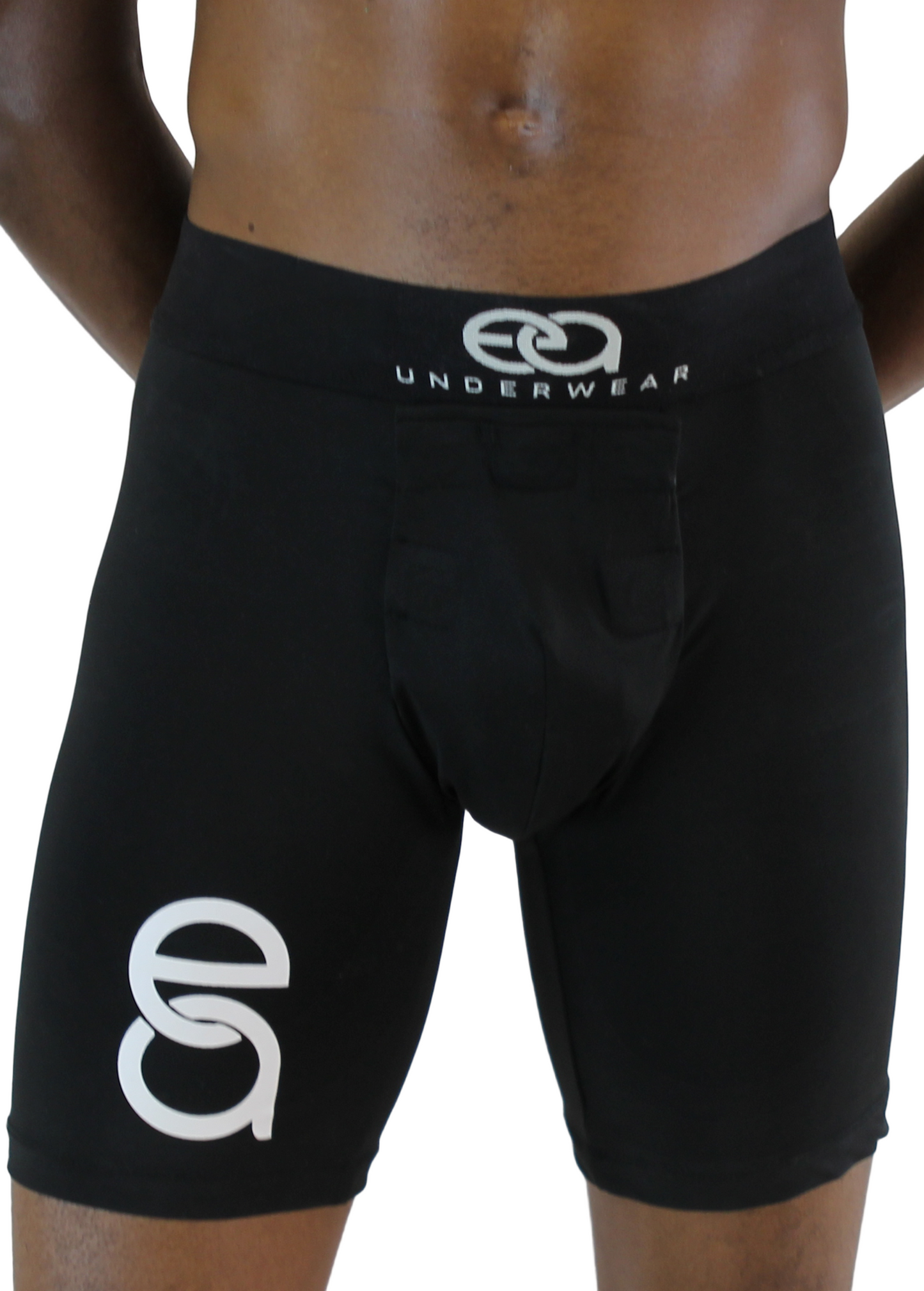 Black underwear with a logo on a white background, Front View