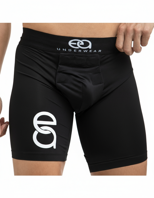 Black underwear with a logo on a white background, Front View