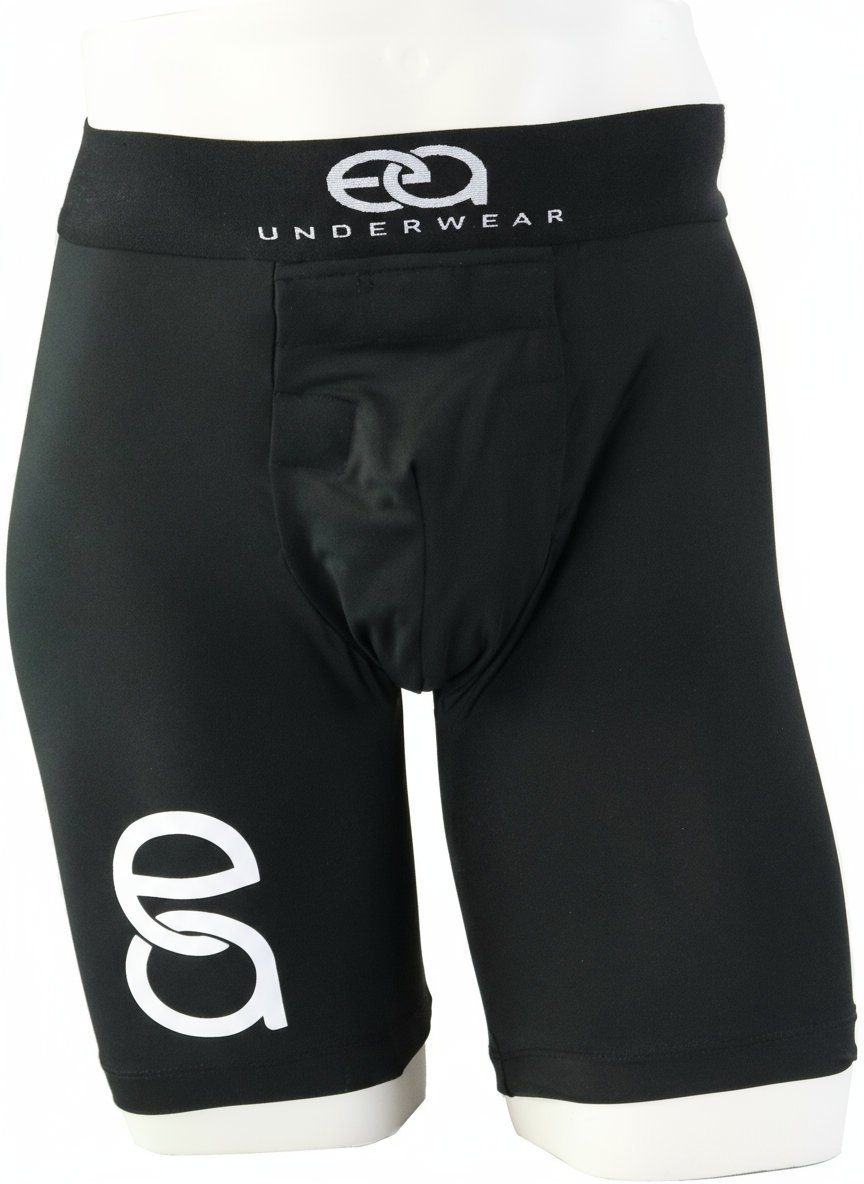 Black underwear with a logo on a white background, Front View