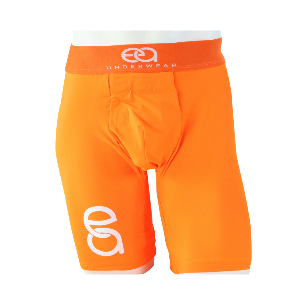 Orange underwear with a brand logo on a white background, Front View